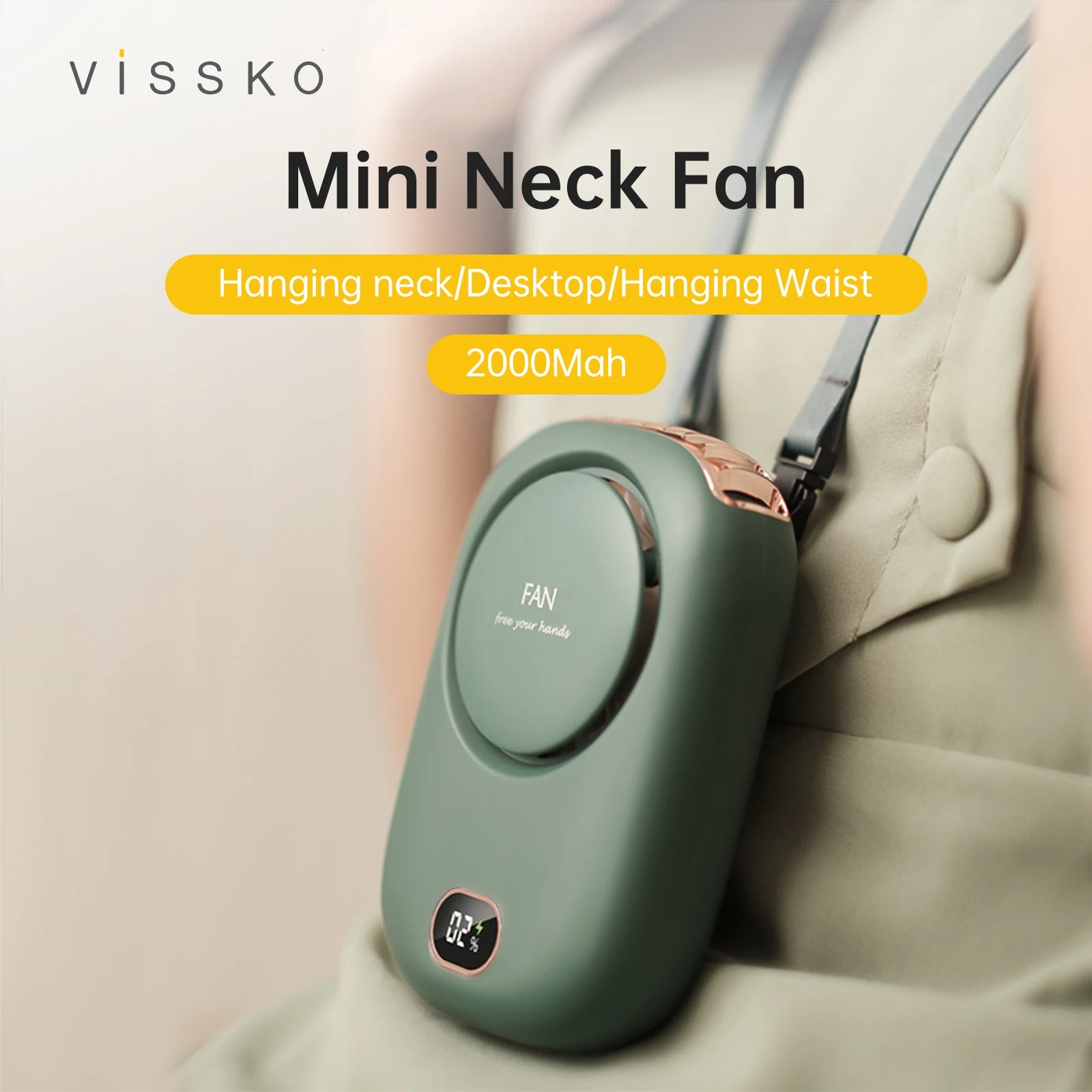 Portable Hanging Neck Fan – Bladeless USB Rechargeable Cooling Fan with Adjustable Lanyard for Travel & Sports