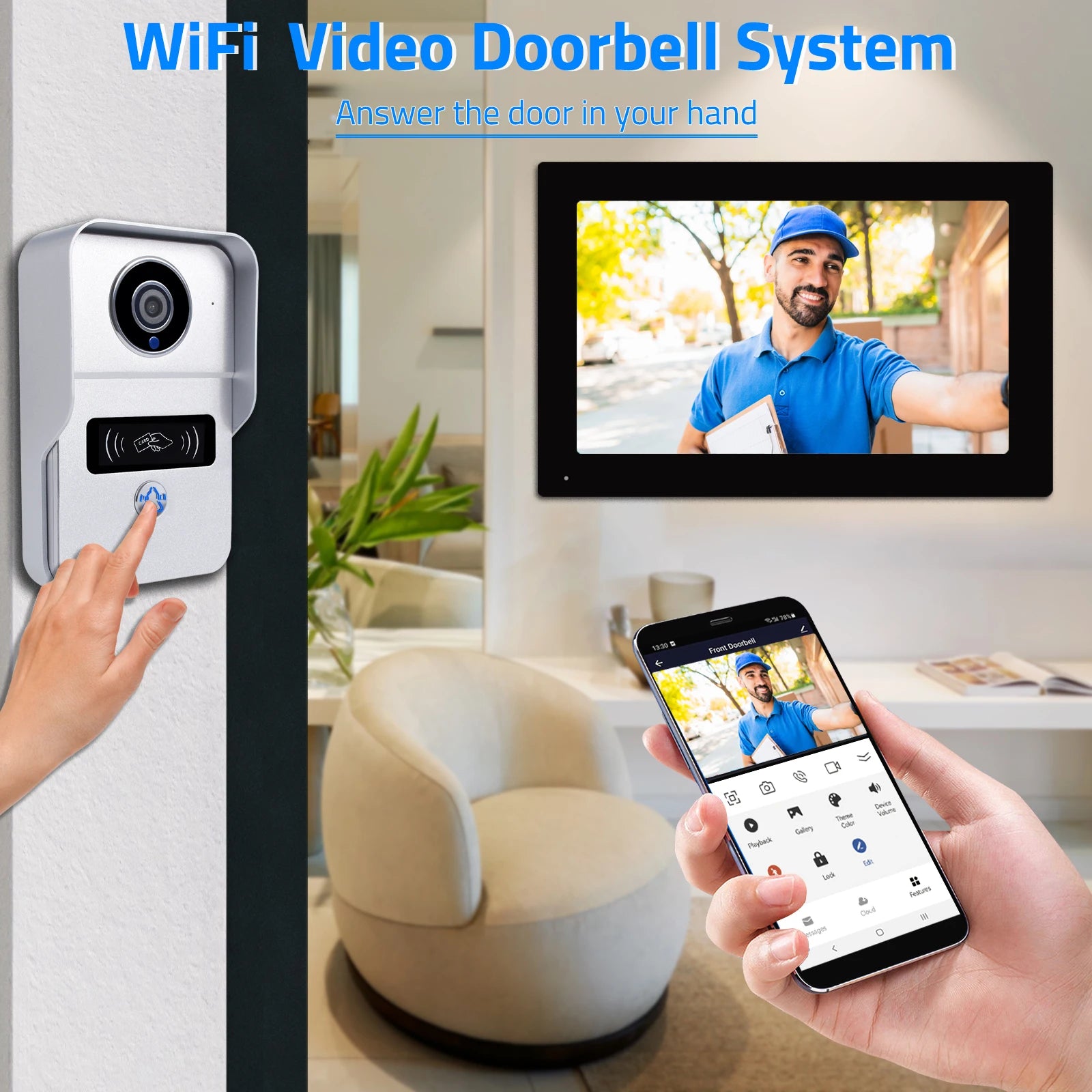 Wireless WiFi Video Doorbell System 1080P – 7-Inch Touch Screen Video Intercom with Door Camera & 32GB Storage