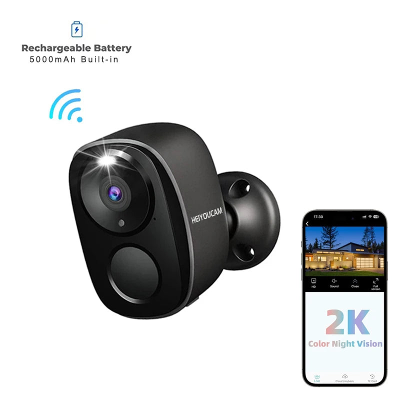 Wireless Outdoor Security Camera 2K HD – Battery Powered WiFi Camera with AI Motion Detection, Spotlight, Siren & Color Night Vision