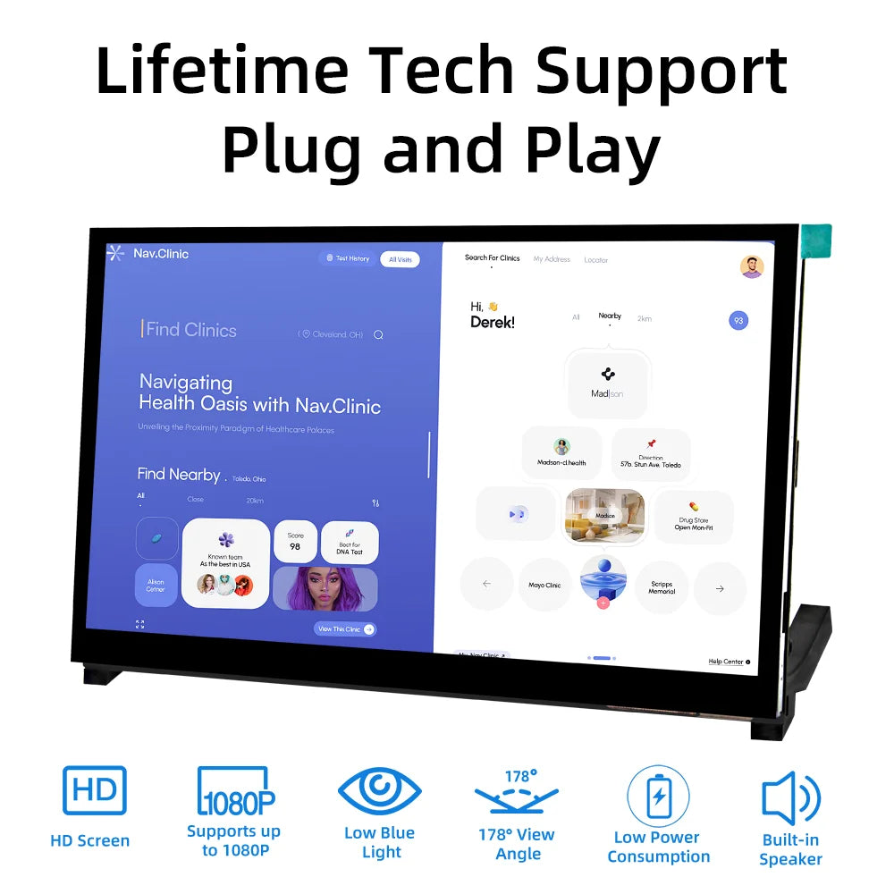 10.1" IPS Touchscreen HDMI Monitor – 1024×600 Display with Adjustable Stand for Raspberry Pi 5, 4B & 3B