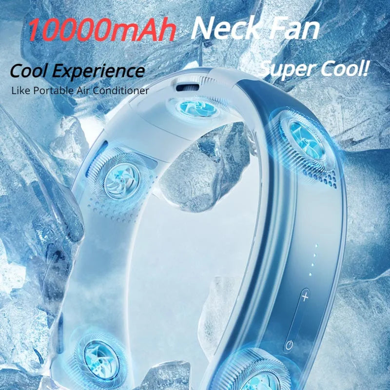 Portable Neck Fan 10000mAh Rechargeable Bladeless Fan – 3-Speed Silent Personal Cooling Fan for Outdoor Camping, Travel & Home