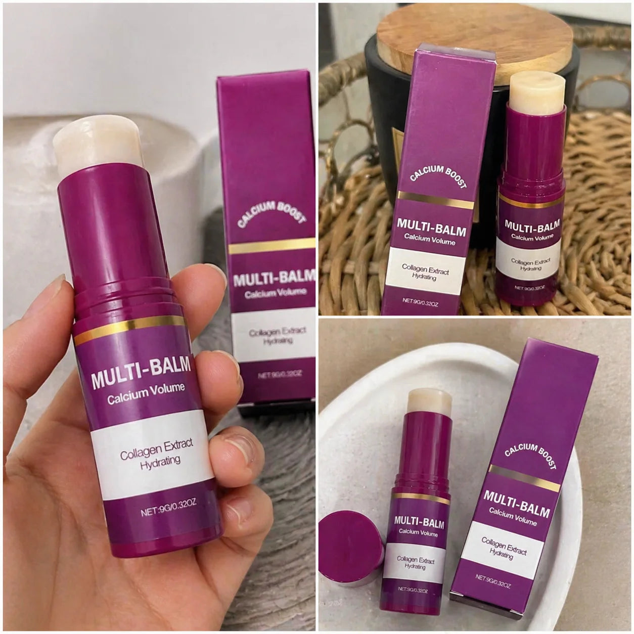 Calcium Boost Collagen Multi Balm Stick – Hydrating & Moisturizing Face, Lips, Eyes & Neck Skincare Balm