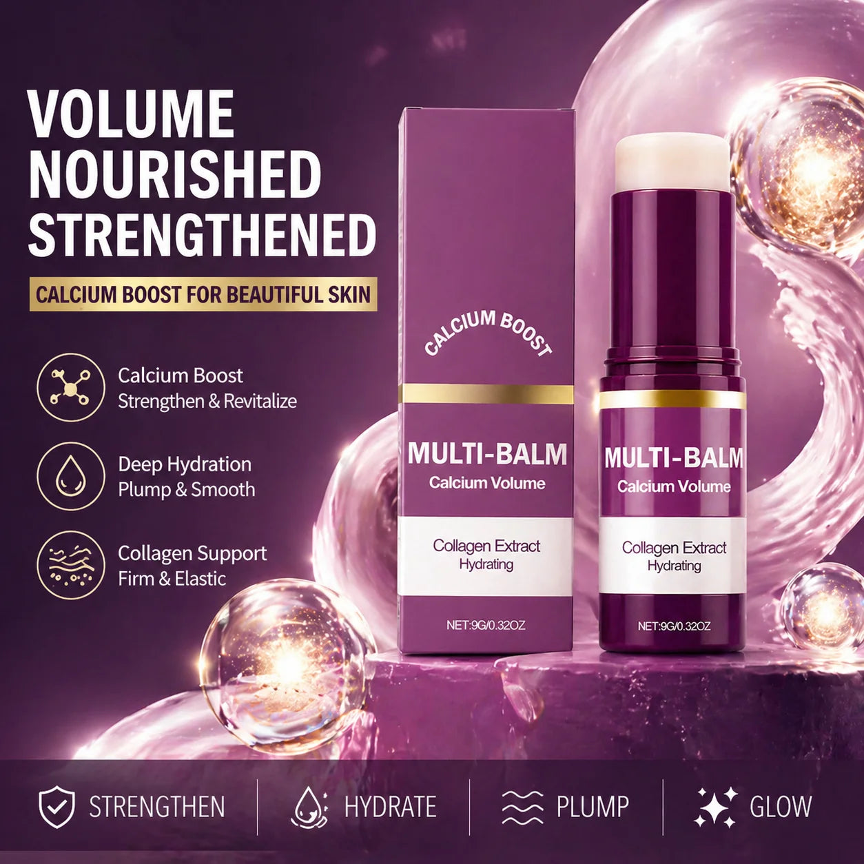 Calcium Boost Collagen Multi Balm Stick – Hydrating & Moisturizing Face, Lips, Eyes & Neck Skincare Balm