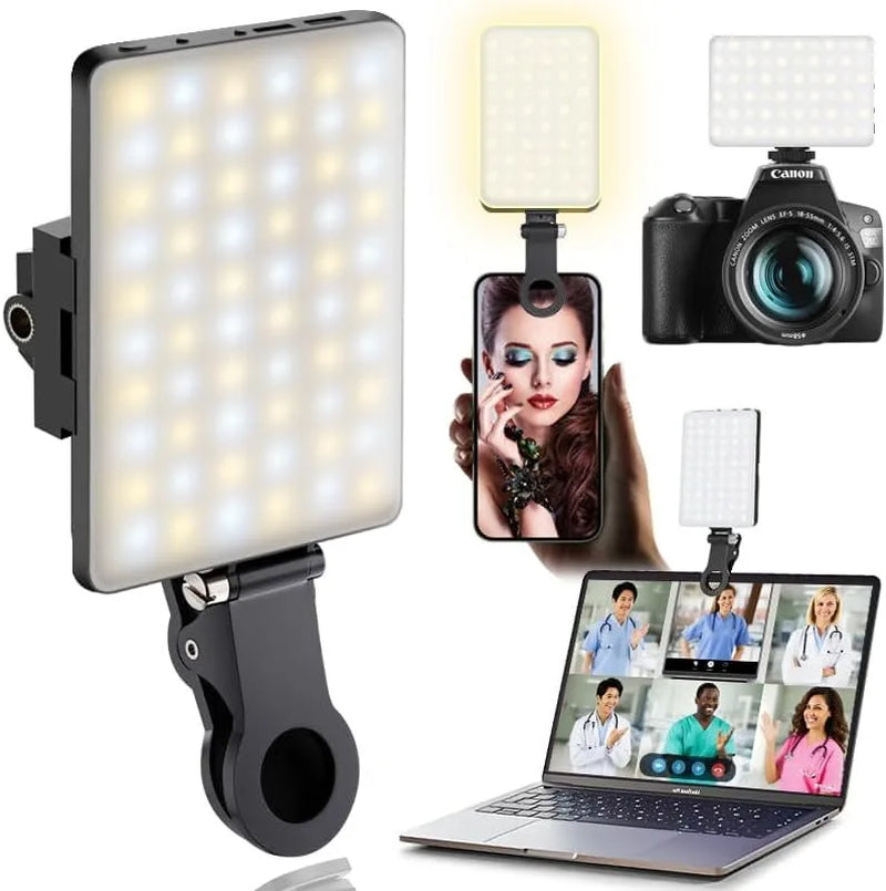 LED Portable Clip-On Selfie Light – Rechargeable Video Conference & Camera Light for iPhone, Laptop & Content Creation