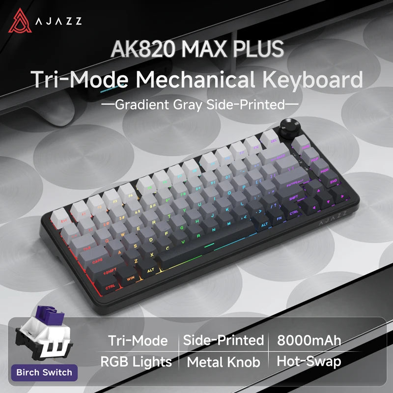 Ak820/Pro Wireless Mechanical Keyboard Bluetooth 5.1 2.4G USB-C Wired Hot Swappable RGB Gaming Keyboard Gasket Mount With