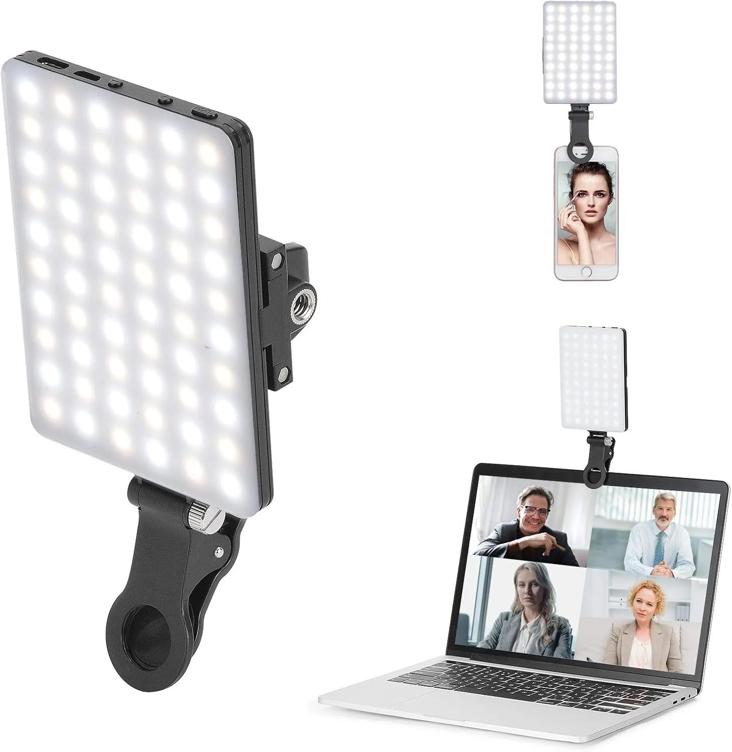 LED Portable Clip-On Selfie Light – Rechargeable Video Conference & Camera Light for iPhone, Laptop & Content Creation
