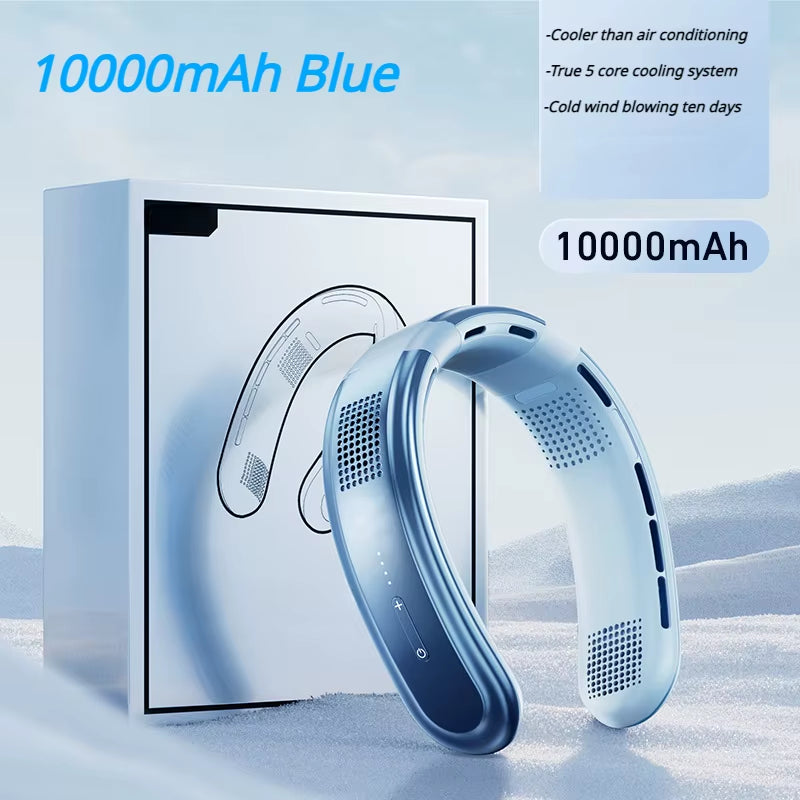 Portable Neck Fan 10000mAh Rechargeable Bladeless Fan – 3-Speed Silent Personal Cooling Fan for Outdoor Camping, Travel & Home
