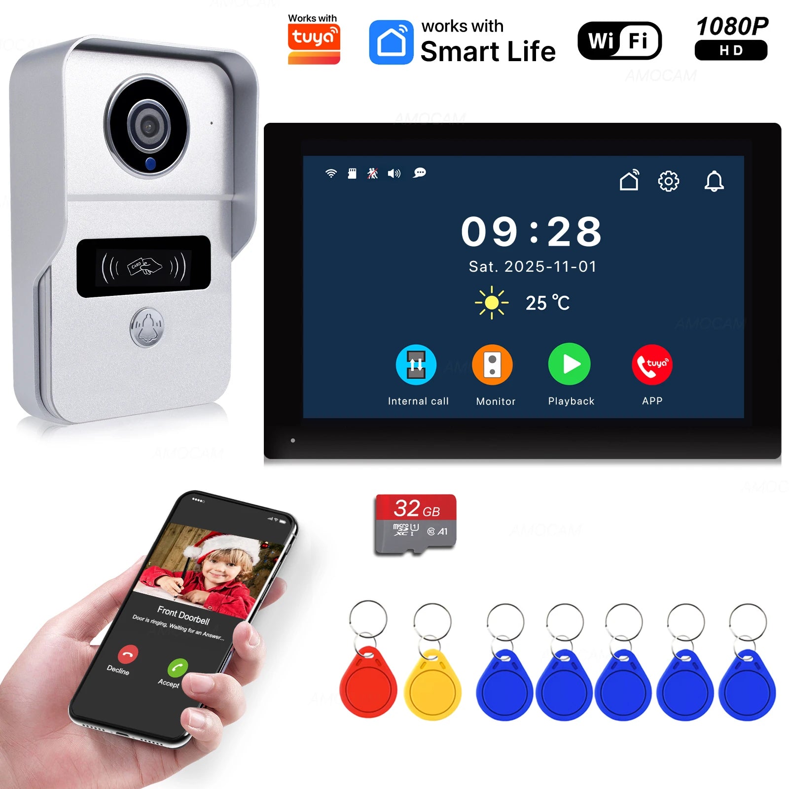 Wireless WiFi Video Doorbell System 1080P – 7-Inch Touch Screen Video Intercom with Door Camera & 32GB Storage