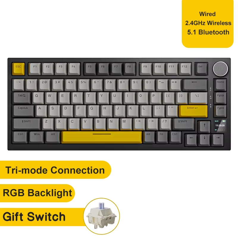 Ak820/Pro Wireless Mechanical Keyboard Bluetooth 5.1 2.4G USB-C Wired Hot Swappable RGB Gaming Keyboard Gasket Mount With