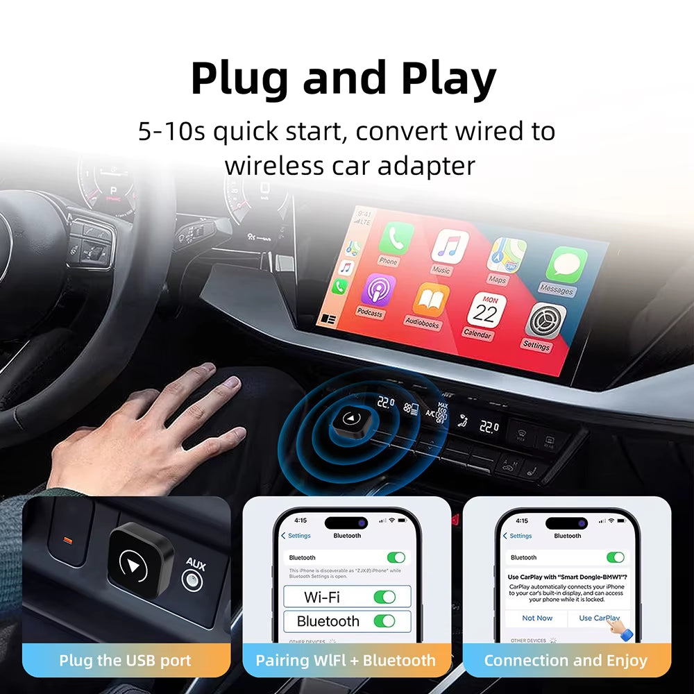 2-in-1 Wireless CarPlay & Android Auto Adapter | Smart AI Box for Seamless In-Car Connectivity