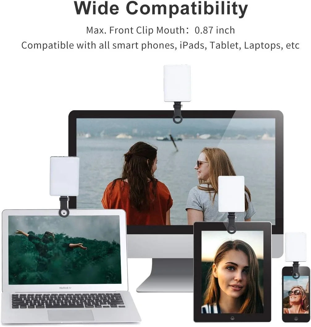 LED Portable Clip-On Selfie Light – Rechargeable Video Conference & Camera Light for iPhone, Laptop & Content Creation