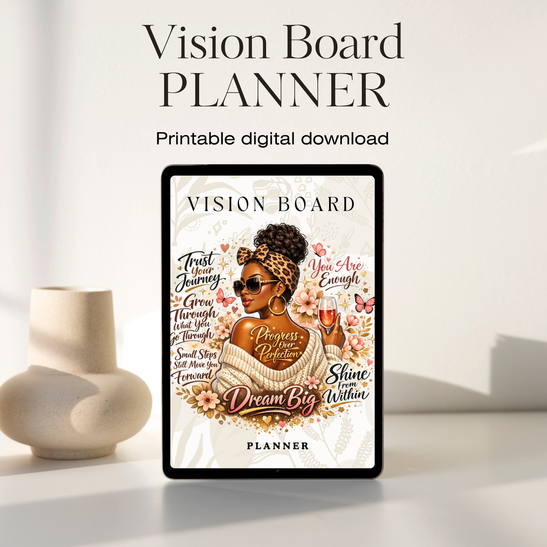 Editable Vision Board Planner Bundle, Goal Setting Workbook (Digital Download)