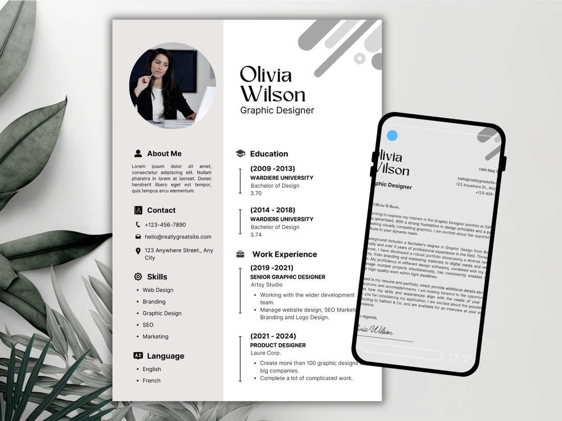 Modern Editable Resume Template Canva | Professional Minimal CV Design (Instant Download)