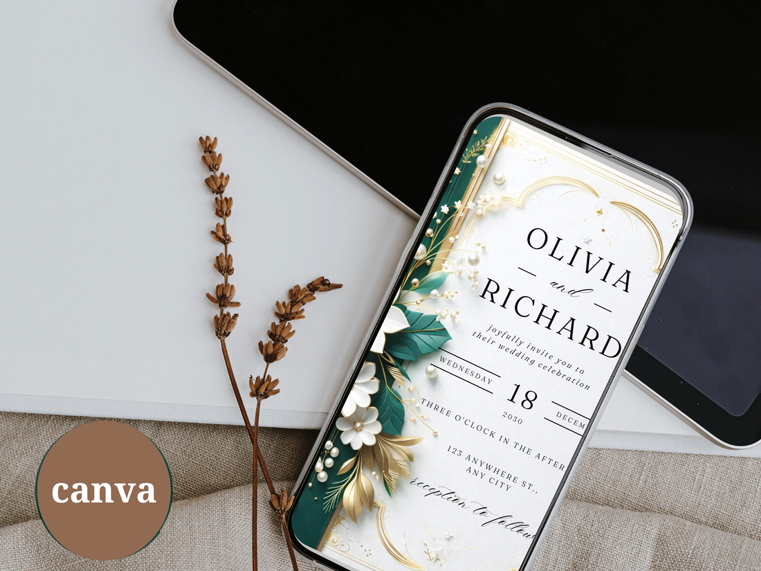 Elegant Floral Wedding Invitation Template | Minimal Modern Canva Invite (Digital Download)