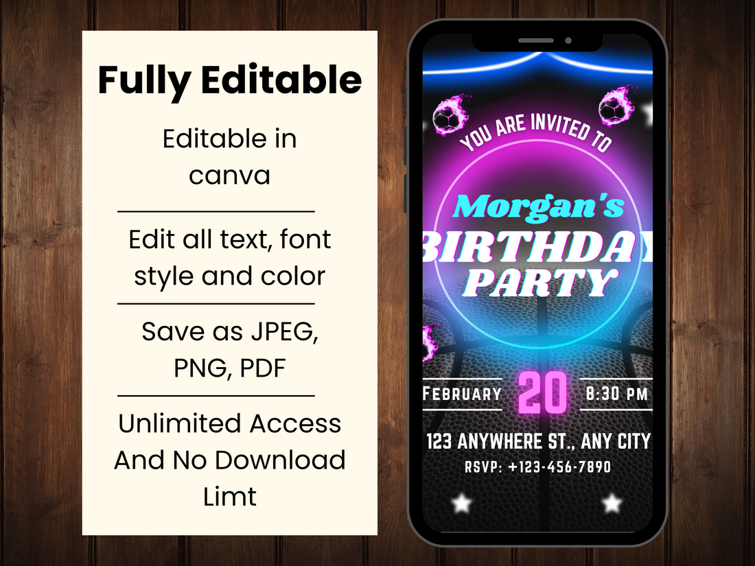 Editable Birthday Invitation Template | Digital Printable Party Invite | Customizable Kids & Adult Birthday Card PDF