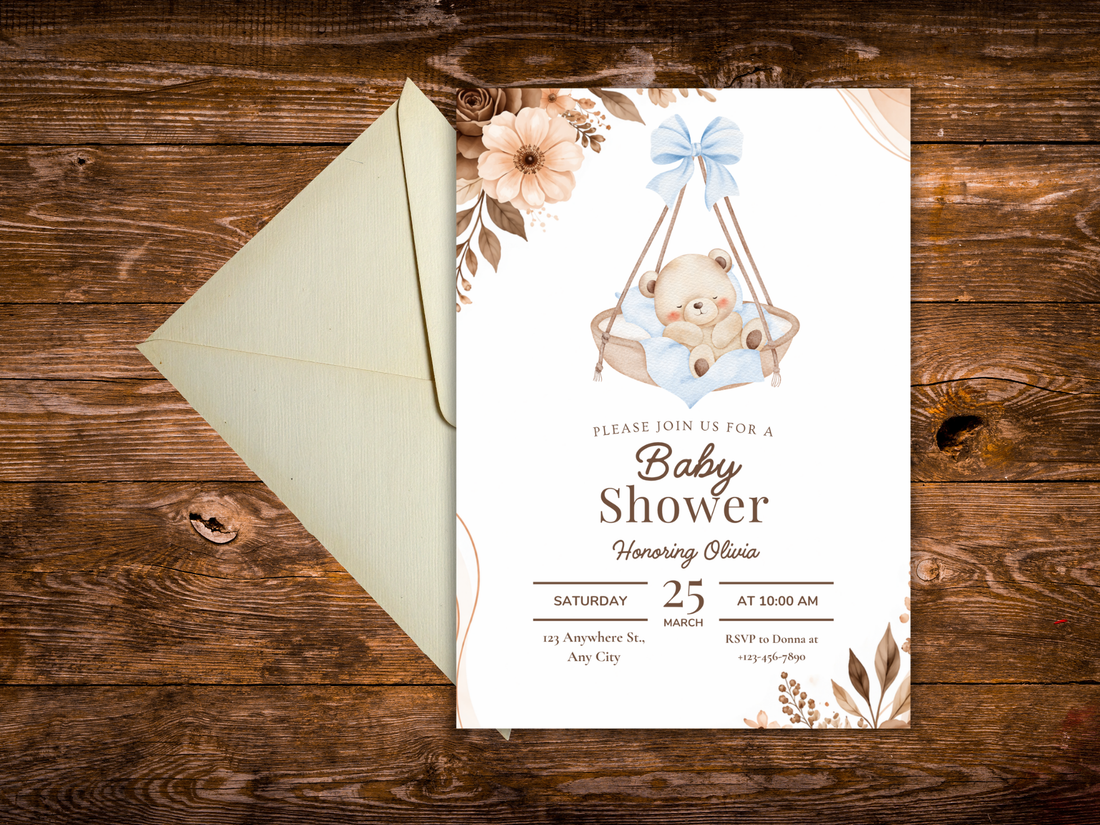 Editable Bear Baby Shower Invitation Template, Bear Balloon Invitation Blue, Boy Bearly Wait Baby Shower Invite, Instant Download