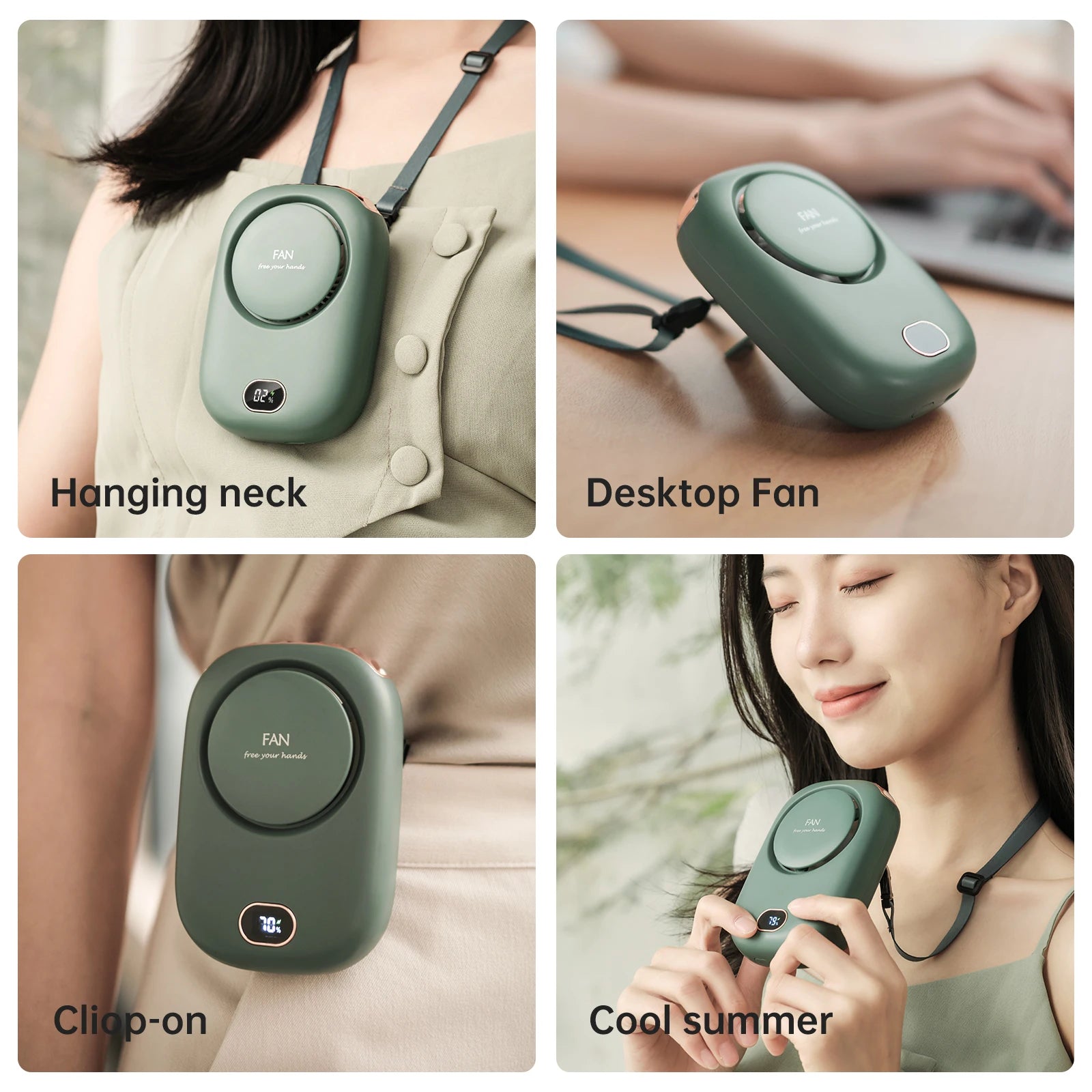 Portable Hanging Neck Fan – Bladeless USB Rechargeable Cooling Fan with Adjustable Lanyard for Travel & Sports