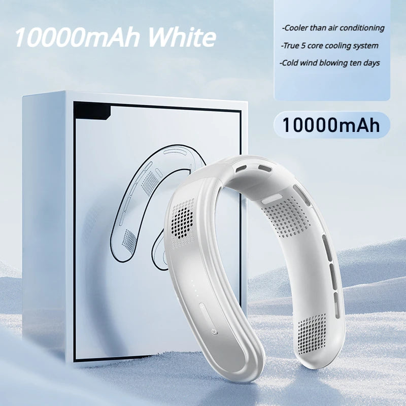 Portable Neck Fan 10000mAh Rechargeable Bladeless Fan – 3-Speed Silent Personal Cooling Fan for Outdoor Camping, Travel & Home