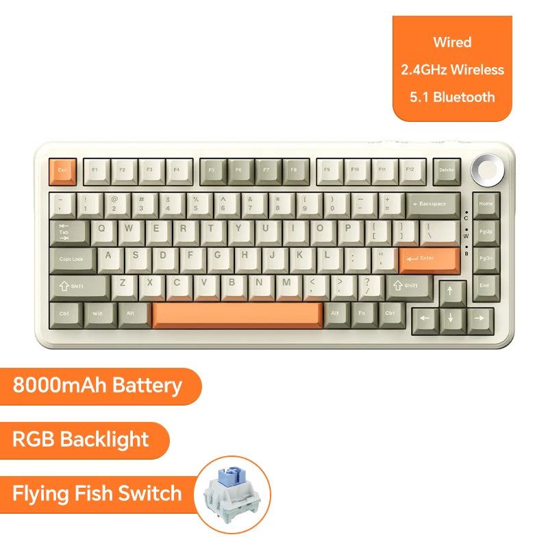 Ak820/Pro Wireless Mechanical Keyboard Bluetooth 5.1 2.4G USB-C Wired Hot Swappable RGB Gaming Keyboard Gasket Mount With