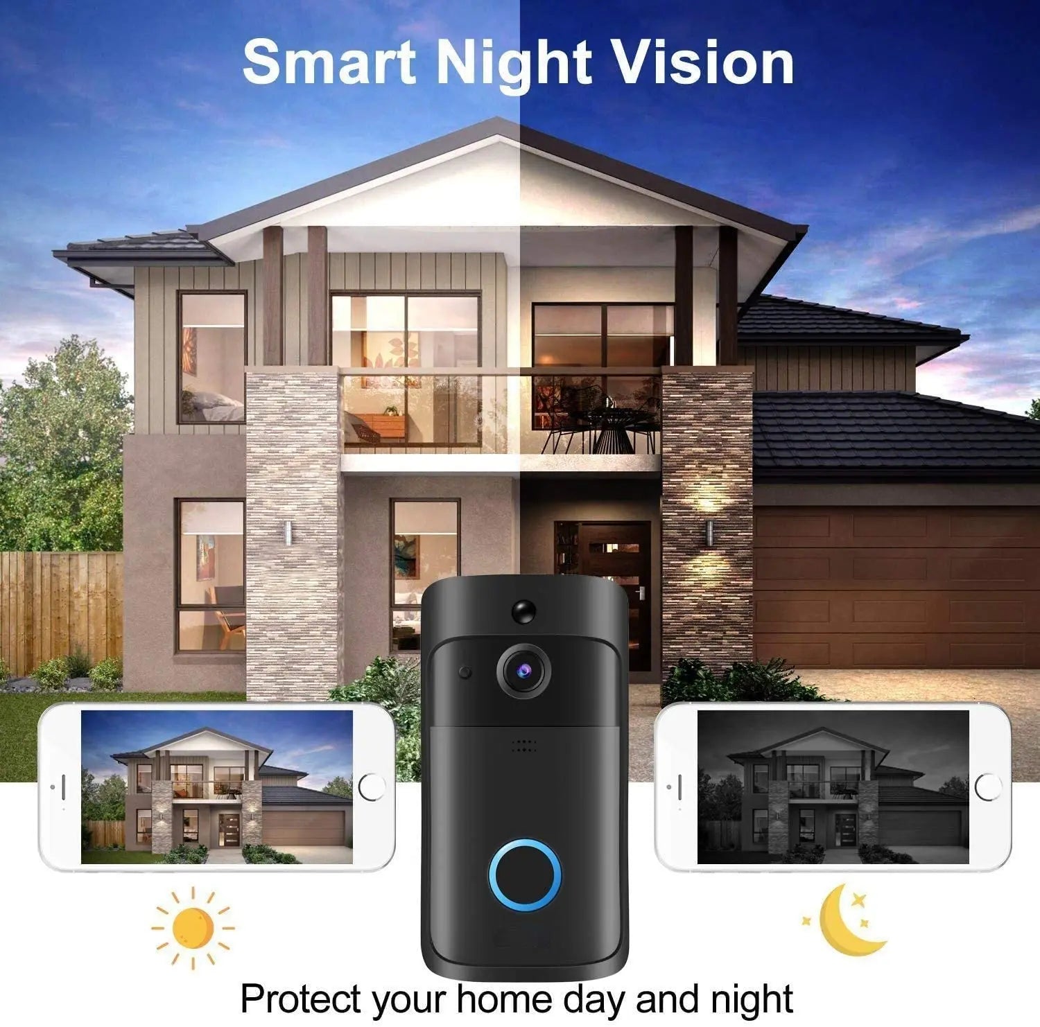 HD WiFi Video Doorbell Camera Wireless – Smart Doorbell with Motion Detection, Night Vision & Two-Way Audio for iOS & Android