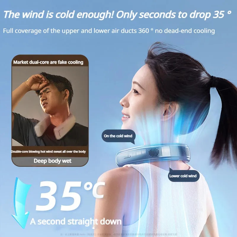 Portable Neck Fan 10000mAh Rechargeable Bladeless Fan – 3-Speed Silent Personal Cooling Fan for Outdoor Camping, Travel & Home