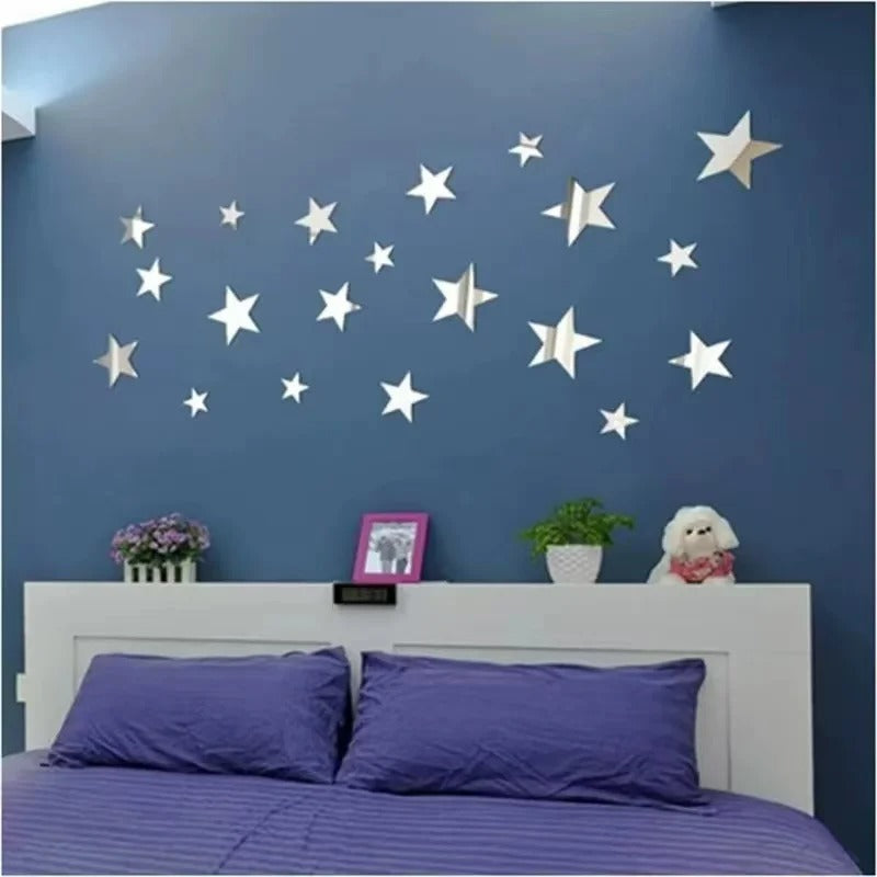 20pcs Acrylic Star Mirror Wall Sticker Cartoon Starry Wall Stickers For Kids Rooms Wall Decals Home Decor Cute Stars Art Mural